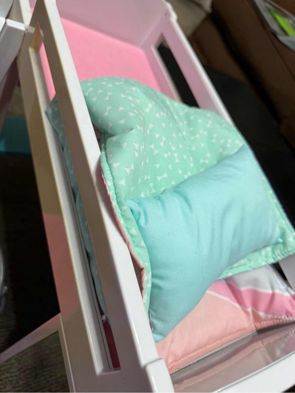 My Life As White Pink & Blue Loft Bed with Pink Fuzzy Papasan Chair Desk - Picture 9 of 14